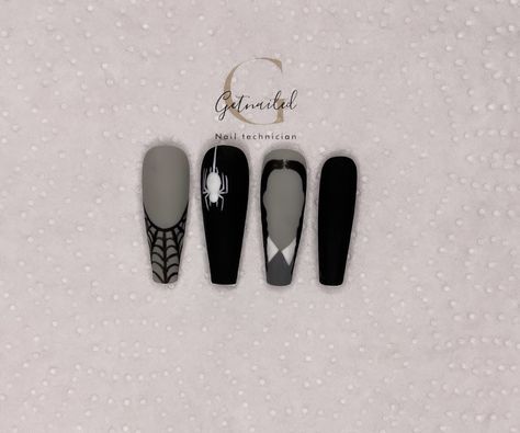 Adam’s Family Nails, Wednesday Addams Nails Ideas, Wednesday Addams Nail Art, Adams Family Nails, Addams Family Nails, Addams Nails, Wednesday Addams Nails, Wednesday Nails, Adams Family