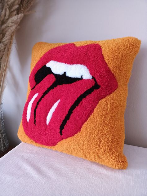 Funky Decorative Pillows, Funky Bed Pillows, Funky Throw Pillow, Punch Embroidery Pillow, Tufted Clothes, Tuft Pillow, Tufting Pillow, Cool Throw Pillows, Funky Pillow