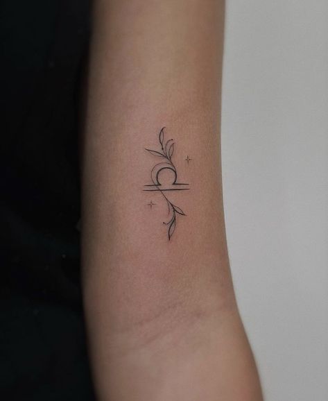 Libra Tattoo Red Ink, Simple Libra Tattoos For Women, Libra Tatoos Ideas For Woman, Libra Tatoos Ideas For Women, Tiny Libra Tattoo, Balance Libra Tattoo, Fine Line Libra Tattoo, Cute Libra Tattoos, Libra Constellation Tattoo Minimalist