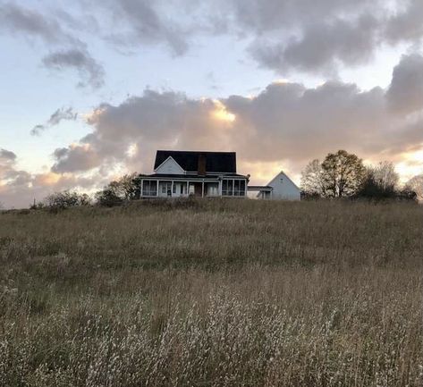 Farm On A Hill, White House On A Hill, Rural House Aesthetic, Small House In The Country, Small House On A Hill, Old House On A Hill, House On A Hill Aesthetic, Idaho Farmhouse, Mary Linton