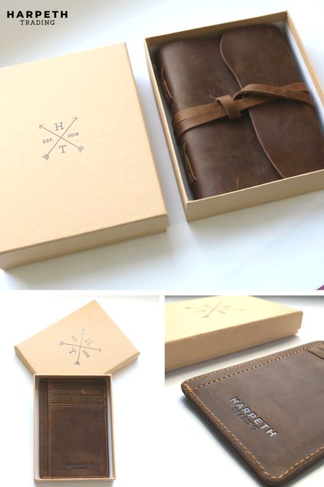 Leather Goods Packaging, Leather Packaging Design, Leather Wallet Packaging, Wallet Packaging, Journal Amazon, Leather Packaging, Amazon Private Label, Leather Branding, Bookmark Ribbon