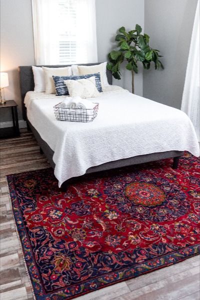 Craft a one-of-a-kind style in your bedroom with our Mashad Persian Collection! 

#persian #collection #rugs #bedroom #diy #home #space Persian Room, Red Rug Bedroom, Persian Rug Bedroom, Rugs Bedroom, House Plans Mansion, Moody Bedroom, Guest Room Office, Boho Chic Bedroom, Bedroom Rugs