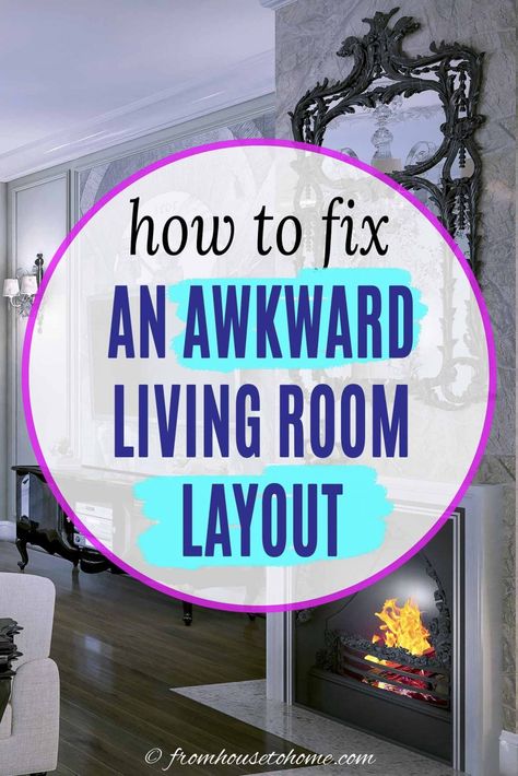 How To Fix An Awkward Living Room Layout | Decorating Ideas Furniture Around Fireplace, Tv Room Layout, Living Room Furniture Arrangement Ideas, Awkward Living Room, Fireplace Furniture Arrangement, Corner Fireplace Furniture Arrangement, Furniture Arrangement Ideas, Awkward Living Room Layout, Corner Fireplace Living Room