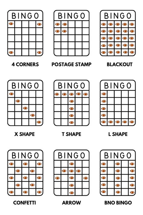 bingo alternatives super bowl bingo diagram Bingo Patterns Free Printable, Bingo Party Food, Bingo Party Decorations, Super Bowl Bingo Cards, Super Bowl Bingo, Bingo Patterns, Free Printable Bingo Cards, Free Bingo Cards, Bingo Party