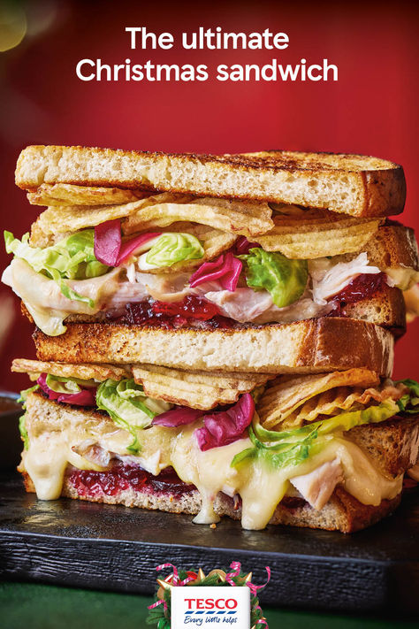 Festive leftovers get a mouth-watering makeover with this ultimate Christmas sandwich show-stopper. Loaded with gravy and cranberry sauce, packed with turkey and melt-in-your-mouth Brie, it’s the perfect Boxing Day treat if you ask us. | Tesco Christmas Sandwiches, Leftover Gravy, Ultimate Sandwich, Pickled Red Cabbage, Christmas Leftovers, Easy Lunch Boxes, Tesco Real Food, Jamie Oliver Recipes, Christmas Food Dinner