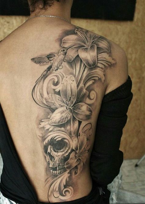 Background filler Lillies Tattoo, Lily Flower Tattoos, Girl Back Tattoos, Girls With Sleeve Tattoos, Tattoos For Girls, Flower Tattoo Back, Ribbon Tattoos, Lily Tattoo, Flowers Tattoo