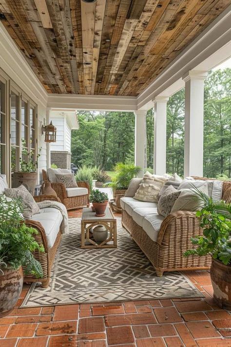 55 Farmhouse Patio Ideas for Charming and Rustic Style Rustic Front Porch Decorating Ideas, Patio Ideas Covered, Farmhouse Patio Ideas, Farmhouse Outdoor Patio, Cozy Front Porch, Relaxing Patio, House Paint Color Combination, Farmhouse Patio, Porch Sitting