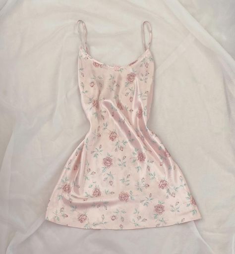 Cute Pjs Dress, Cute Nightdress, Nightgowns Aesthetic, Pink Silk Pjs, Cute Nightgowns, Short Slip Dress, Dress Coquette, Silk Pjs, Lingerie Cute