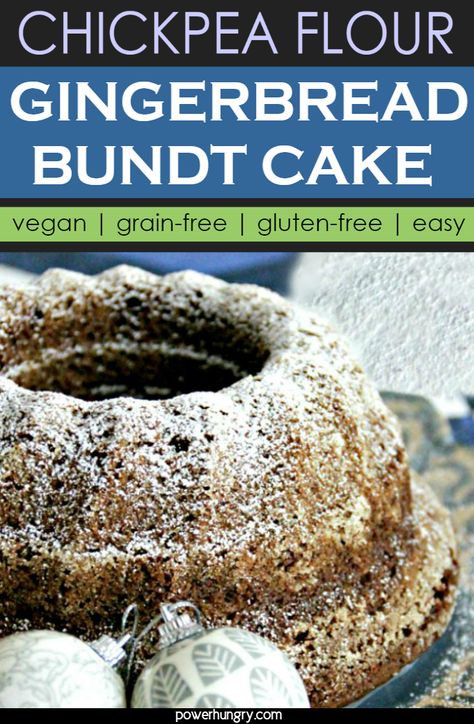 Moist, spicy and scrumptious Chickpea Flour Gingerbread Bundt Cake! You will never believe it is made from chickpeas. It is vegan, grain-free, and easy to make. #chickpeaflour #vegan #grainfree #glutenfree #grainfreegingerbread #vegangingerbread #veganBundt #Bundt #grainfreeBundt #cake #holidaybaking #eggfree #dairyfree Gingerbread Bundt Cake, Chickpea Flour Recipes, Magnesium Foods, Vegan Breads, Eggless Cakes, Fast 800, Healthier Treats, Flours Banana Bread, Vegan Gingerbread