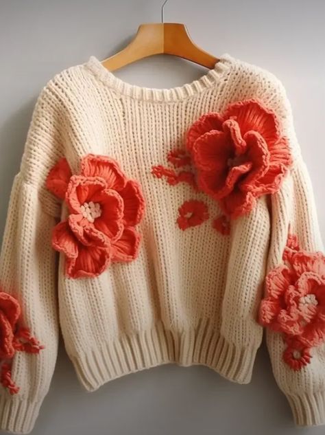 Flower Sweater Crochet, Crochet Sweater Design, Crochet Cardigan Sweater, Crochet Ladies Tops, Crochet Clothing And Accessories, Crochet Fall, Crochet Fashion Patterns, Crochet Cardigan Pattern, Scarf Design