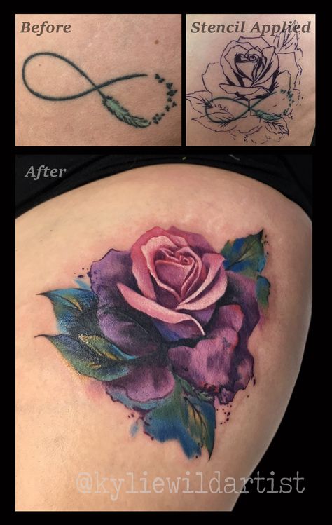 Infinity Tattoo Cover Up Ideas, Backpacking Inspiration, Infinity Sign Tattoo, Symbol Ideas, Sunflower Tattoo Thigh, Cover Tattoos, Tattoo Cover Up Ideas, Australia Tattoo, Purple Rose Tattoos