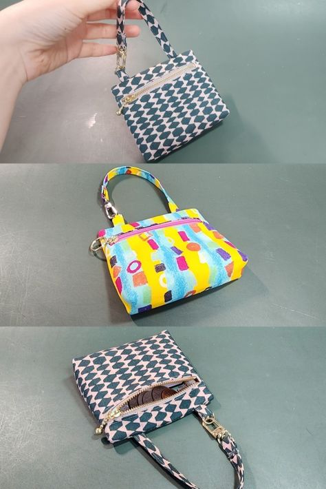 New idea!! How to make a mini coin pouch with a zipper / free pattern Mini Coin Purse Pattern, Coin Purse Pattern Free, Coin Bag Diy, Mini Bag Diy, Diy Mini Bag, Mini Coin Pouch, Tiny Bags, Purse Patterns Free, Coin Purse Pattern