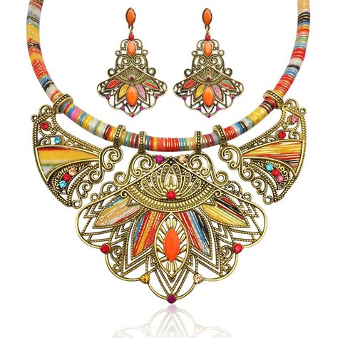 PRICES MAY VARY. 🖤 BOHEMIAN STYLE JEWELRY SET - Ethnic style design with beautiful color. Package including 1 x Pair of Earrings & 1 x Necklace. 🖤 GORGEOUS NECKLACE AND EARRINGS SET - Bohemian Necklace and Earrings Set in classic vintage color. Unique design with exquisite workmanship. It will perfectly match your outfit. 🖤 FASHION JEWELRY SET FOR WOMEN - This Boho Necklace and Earring Set has vivid color and crafted workmanship, it makes you highlight the clothes that you are wearing. It is Collar Hippie, Vintage Statement Jewelry, Jewelry Sets Handmade, Ethnic Necklaces, Women's Jewelry Sets, Fashion Jewelry Sets, Styl Boho, Bohemian Necklace, African Jewelry