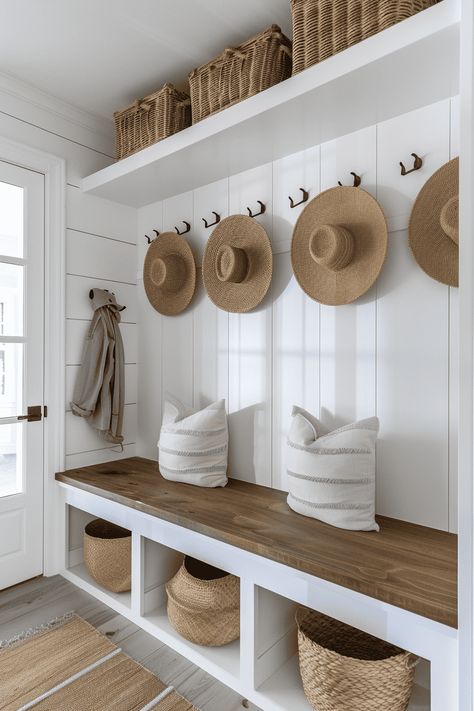 41 Mudroom and Entryway Ideas With Tips To Create Your Own Small Mudroom Built In Ideas, Hallway Mudroom Built Ins, Shiplap Entrance Entryway, Entry Room Bench With Storage, Adding Entryway To House, Mudroom On A Budget, Walk In Foyer Entryway, Drop Zone Color Ideas, Ikea Entry Way Ideas