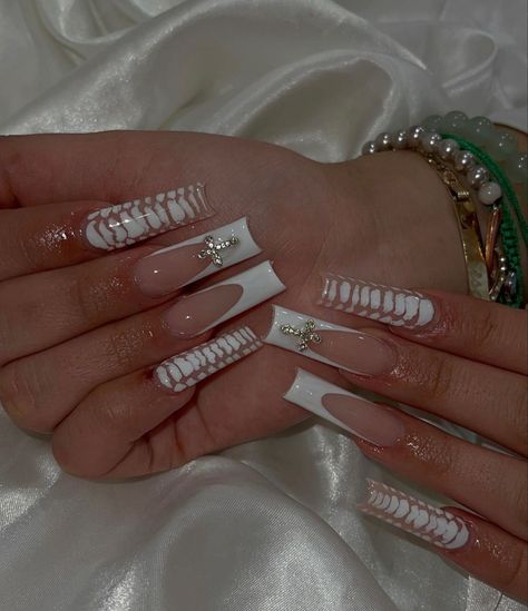 Nail Ideas Tapered Square, Trend Fall 2023, Tapered Square Nails Long, Print French Nails, Snake Skin Nails, April Nails, Tapered Square Nails, Long Acrylic Nail Designs, Tapered Square