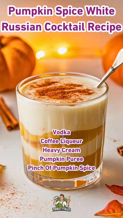 "Indulge in the cozy flavors of fall with this Pumpkin Spice White Russian Cocktail recipe! Perfect for autumn gatherings, this easy cocktail recipe combines the creamy richness of a classic White Russian with the warm spices of pumpkin. Elevate your seasonal cocktails with this delightful pumpkin spice cocktail that’s sure to impress. Discover more pumpkin spice recipes and enjoy the ultimate fall drinks experience!" Pumpkin Spice White Russian, Fall Drinks Alcohol, Pumpkin Spice Recipes, Pumpkin Spice Cocktail, Seasonal Cocktails, White Russian Cocktail, Pumpkin Drinks, Fall Cocktails Recipes, Pumpkin Spice Recipe