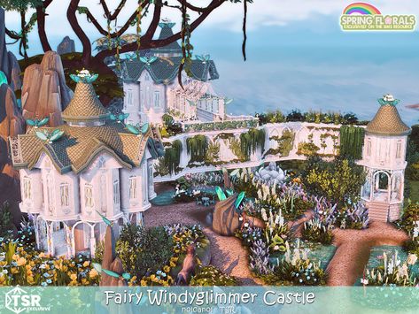 The Sims Resource - Spring Florals - Fairy Windyglimmer Castle No CC Sims Mermaid House, Sims 4 Fairy Furniture, Fairy Tail House, Sims 4 Fairy Cc, Lots Sims 4, Sims Lots, The Sims 4 Lots, Sims 4 Inspiration, Small Castles