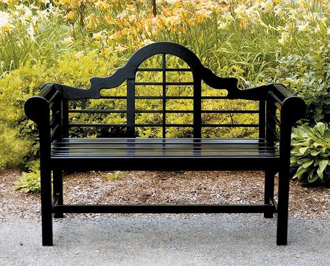 Lutyens Bench, Black Bench, Outdoor Garden Bench, Teak Patio Furniture, Wooden Garden Benches, Black Garden, Outside Patio, Garden In The Woods, Dream Backyard