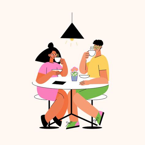 Drawn People, Table Illustration, Cookbook Design, Friends Illustration, Free Vector Illustration, Game Illustration, Vector Hand, Illustration Character Design, Hot Drinks