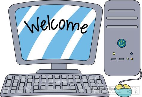 Computers Clipart- desktop-computer-with-welcome-on-the-screen - Classroom Clipart Pictures Of Computers, Computer Clipart, Computer Images, Office Graphics, Boy And Girl Friendship, Computer Teacher, High School Reading, Computer Lessons, Computer Photo