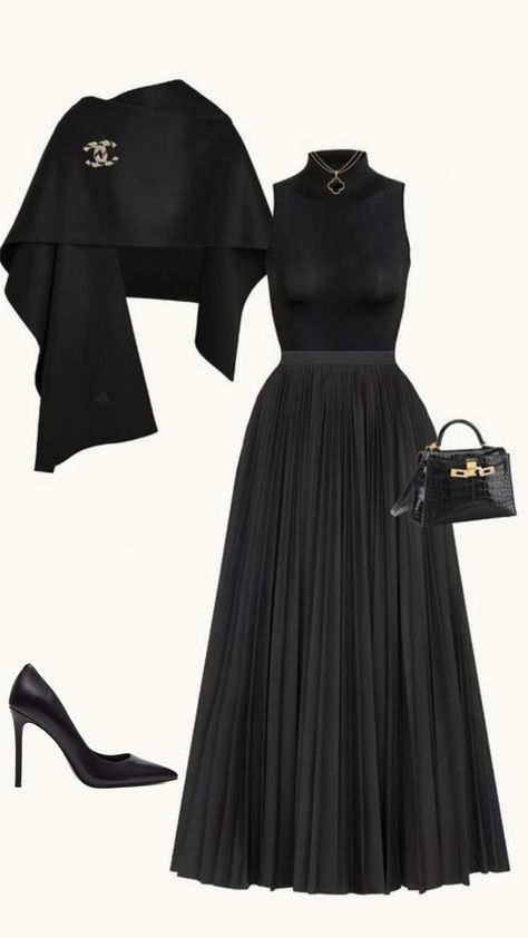 Ballet Performance Outfit Guest, Professional Cute Outfits, Clothing Line Aesthetic, Black Elegant Outfit Classy Chic, Fancy Outfit Ideas, Elegant Classy Dresses, Elegant Outfit Dress, Chic Black Outfits, Stile Hijab