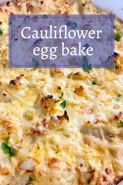 Get the recipe for this delicious cauliflower egg bake that makes a delicious side dish casserole any time of the day. #veggies #protein #dinnerideas Cauliflower And Egg Recipes, Cauliflower And Eggs, Baked Cauliflower Recipe Healthy, Cauliflower Egg Bake, Cauliflower Breakfast Recipes, Egg Bake With Ham, Cauliflower Breakfast Casserole, Oven Baked Cauliflower, Baked Cauliflower Casserole