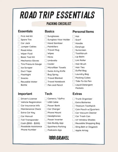 Road Trip Essentials Packing List.pdf Roadtrip Hacks Adults, Road Trip Packing List For Teens, Long Road Trip Essentials For Teens, Roadtrip Packing List, What To Pack For A Road Trip, Long Road Trip Essentials, Packing List Road Trip, Purse Essentials List, Packing For A Road Trip