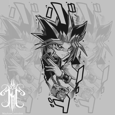 Yami Yugi Tattoo, Yugioh Tattoo Design, Yu Gi Oh Tattoo Ideas, Yu Gi Oh Tattoo, Yugioh Tattoo, Neo Tattoo, Dragon Ball Tattoo, Naruto Tattoo, Chicano Art Tattoos