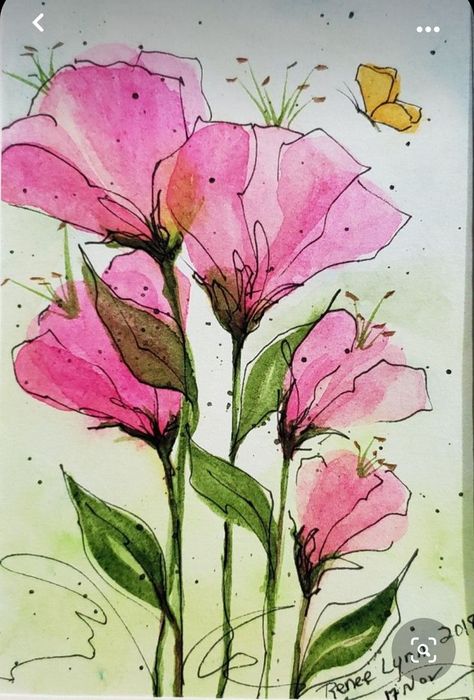 Water Colour And Ink Drawing, Watercolor And Pen Art Flowers, Watercolor And Pen Flowers, Pen And Watercolor Flowers, Ink And Wash Watercolors, Loose Floral Watercolor Painting, Easy Watercolor Flowers For Beginners, Watercolour And Pen Art, Rose Drawing Ideas