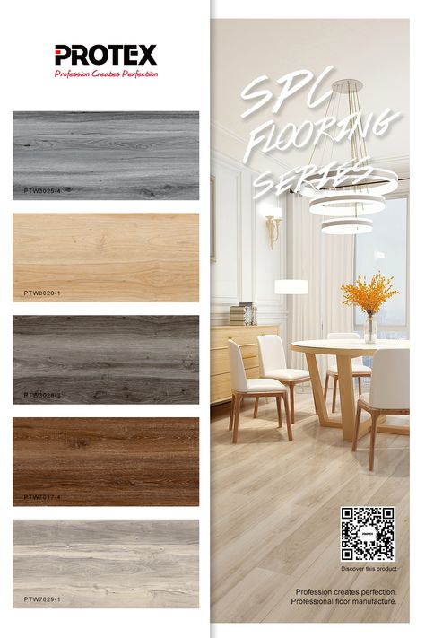 #SPC #Flooring popular colors, Which one do you like best?  Protex Flooring Advantage： 1. 100% Waterproof 2. 0 - Formaldehyde 3. Fire Resistance 4. Comfortable 5. Authentic Wood Textures  Contact us for free samples： info@protexflooring.com www.protexflooring.com  #SPCFLOORING #CHINAFLOORING #MANUFACTURER Flooring Types Interiors, Pvc Flooring Design, Spc Flooring Texture, Spc Flooring Living Room, Interior Design Magazine Layout, Texture Interior Design, Pvc Vinyl Flooring, Wpc Flooring, Furniture Store Design