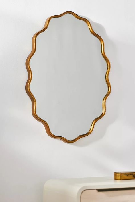 Coquille Metallic Oval Wall Mirror | Anthropologie Funky Bathroom Mirror, Anthro Mirror, Funky Bathroom, Powder Room Mirror, Boho Mirror, Unique Mirrors, Vintage Mirrors, Oval Wall Mirror, Powder Bath