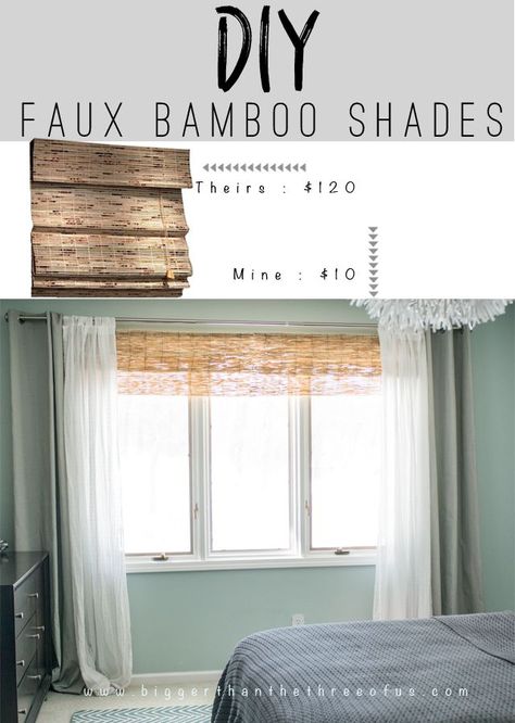 These DIY Bamboo Shades are so easy to make! Layer them with curtains and instantly give your room texture. The best thing is they only cost about $10! Diy Bamboo Shades, Bamboo Window Shades, Bamboo Fencing, Diy Bamboo, Patio Blinds, Modern Blinds, Living Room Blinds, Bedroom Blinds, Diy Blinds