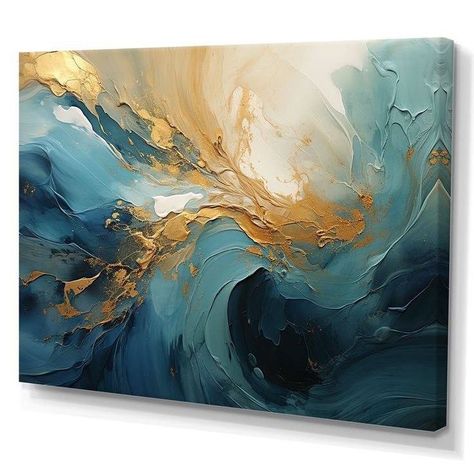 Gold Painting Canvas, Teal Abstract Art, Abstract Ocean Art, Blue Modern Art, Gold Abstract Art, Multi Panel Canvas Art, Bird Painting Acrylic, Abstract Ocean Painting, Contemporary Art Canvas