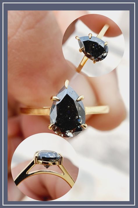 Salt and Pepper Diamond Ring, 1.80CT Dark Grey Pear Cut Moissanite Ring, Antique Solitaire Engagement Ring, Classic Claw Prong Ring ✥ Description Of Ring :- ● Salt and Pepper Moissanite Diamond Details:- • Stone Shape : 𝐏𝐞𝐚𝐫 𝐂𝐮𝐭 (salt and pepper) • Stone Weight: 𝟏.𝟖𝟎𝐂𝐓 • Stone Measurement : 11.0x6.0 mm • Stone Color : Black • Mohs Scale : Moissanite 9.25 • Refractive Index : 2.65 (Moissanite) ✥ Total Stone Weight: 𝟏.𝟖𝟎𝐂𝐓𝐖 Salt And Pepper Moissanite, Engagement Ring Classic, Salt And Pepper Diamond Ring, Pepper Diamond Ring, Prong Ring, Blood Diamond, Basic Jewelry, Claw Prong, Ring Antique