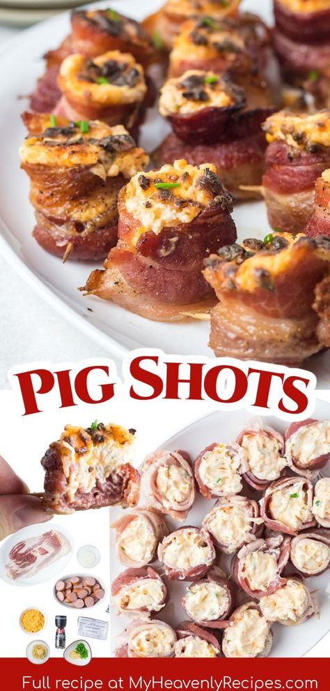 Pig Shots, Shots Recipes, Bacon Appetizers, Appetizers Easy Finger Food, Delicious Appetizer Recipes, Best Appetizer Recipes, Tailgate Food, Shot Recipes, Thanksgiving Appetizers