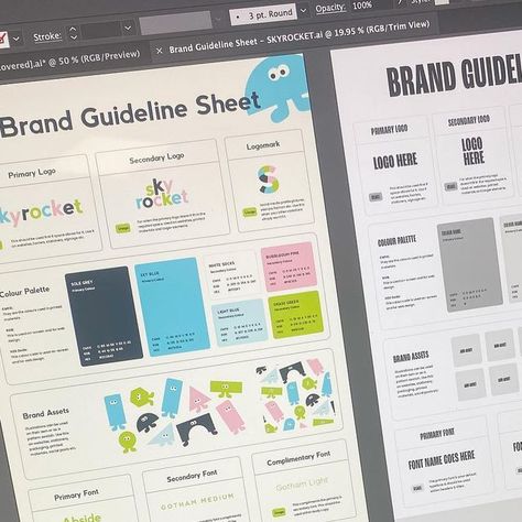 Abi Connick on Instagram: "The reason I supply all my clients with this guideline sheet👇🏼 It was actually a happy accident and happened when I created my own visual identity - I had put together a 30+ page document for my own brand to ensure I followed rules for my identity while creating my website and social media posts… The thing is, it was sometimes really annoying having to go through the huge document to access colour codes and assets. That's when I realised it must be the same for clients too. This was a big issue🥲 So I decided to try and solve the problem and I came up with the idea of offering a single sheet where clients could access the crucial parts of the visual identity in one snapshot⚡️ I created this template and tested it with my visual identity, and I now I honestly One Page Brand Guide, Branding Sheet Template, Social Media Visual Identity, Brand Sheet Design, One Page Brand Guidelines, Brand Guide Template, Social Media Guidelines, Visual Identity Presentation, Visual Brand Identity Design