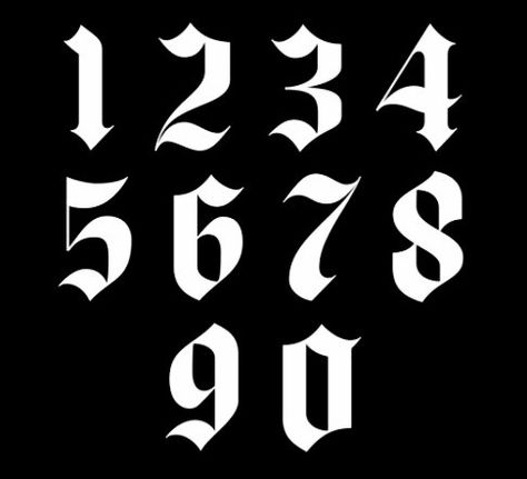 1984 Tattoo Number Fonts, 49 Tattoo Number, Blackletter Numbers, 17 Tattoo Number Font, Number Fonts For Tattoos, 1984 Tattoo, Number Font Styles, Calligraphy Tattoo Fonts, Number Tattoo Fonts