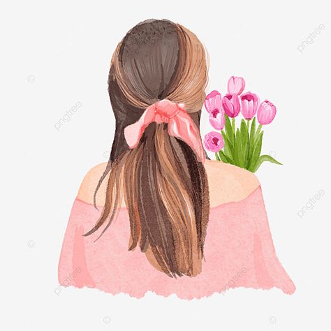 Girl Holding Flowers, Tulip Drawing, Tulip Painting, Watercolor Girl, Flowers Png, Girly Wall Art, Simple Phone Wallpapers, Illustration Art Girl, Holding Flowers