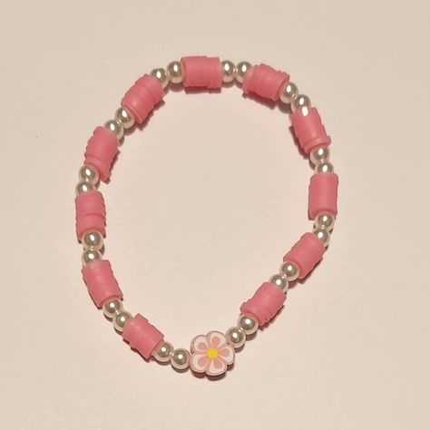 Pink Flower With Pearl Like And Clay Beads Made With Durable Elastic Band 18 Cm Resin For Beginners, Resin Art Tutorial, Art Tutorial For Beginners, Diy Resin Coasters, Make Clay Beads, Small Bead Bracelet, Colorful Bead Bracelets, Winter Paper, Clay Bead Necklace