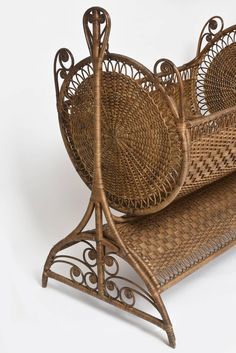 19th-century Victorian wicker swinging cradle Newborn Basket, Rocking Cradle, Wicker Loveseat, Victorian Chair, Heywood Wakefield, Cane Furniture, Baby Cradle, The Cradle, Baby Coat