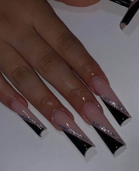 Nail Art Designs With Glitter, Black Bling Acrylic Nails, Long Nail Art Ideas, Coffin Style Nails, Coffin Nails Inspiration, Square Nail Tips, Blessed Week, 2024 Nails, Style Nails