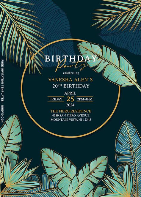 Tropical Theme Party Invitation, Tropical Party Invitations Template, Tropical Invitations Template, Tropical Party Invitations, Tropical Birthday Invitations, Tropical Theme Party, Tropical Night, Tropical Birthday Party, Tropical Invitations