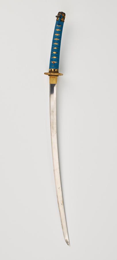 Sword of the Katana Type with Scabbard | RISD Museum Japanese Samurai Swords, Angel Sculpture Art, Pretty Samurai Swords, Curved Blade Swords, Japanese Titles, Curved Greatsword, Dual Katanas, Angel Sculpture, Pretty Knives