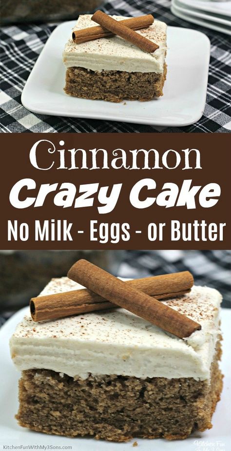 Whacky Cake, Wacky Cakes, Crazy Cake Recipes, Wacky Cake Recipe, Wacky Cake, Crazy Cake, Eggless Recipes, Cinnamon Cake, Cake With Cream Cheese Frosting