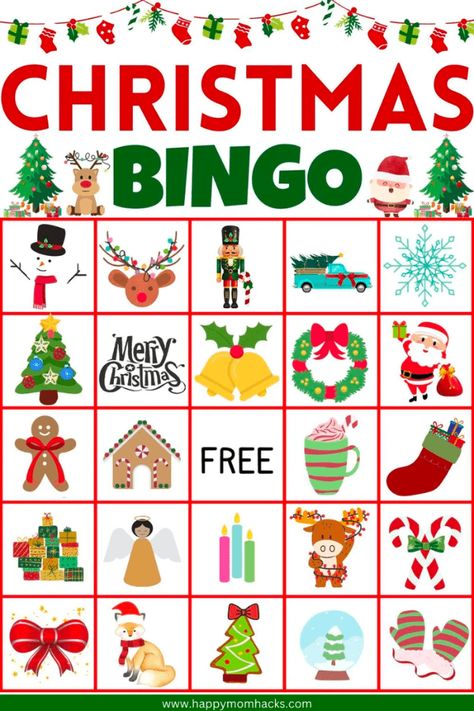 Classroom Holiday Games For Kids, Bingo Printable Free, Holiday Bingo Cards, Printable Christmas Bingo Cards, Christmas Bingo Printable, Holiday Bingo, Christmas Party Games For Kids, Christmas Bingo Game, Christmas Bingo Cards