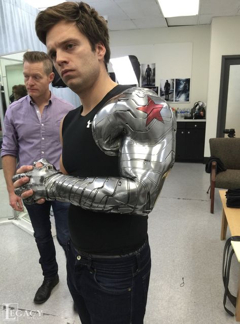 Sebastian Stan Updates on Twitter: "📸 | New/old pictures of Sebastian having his metal arm fitting for Civil War! via Legacy Effects… " Winter Soldier Marvel, Winter Soldier Cosplay, Soldier Costume, James Bucky Barnes, Marvel Men, James Buchanan, Bucky Barnes Winter Soldier, Captain America Civil, Marvel Cast