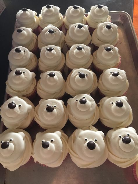 Arctic Cupcakes, Polar Bear Desserts, Bear Cupcakes Ideas, Polar Bear Birthday Party, Polar Bear Cupcakes, Cupcake Bear, Polar Bear Birthday, Polar Bear Cake, Polar Bear Cupcake