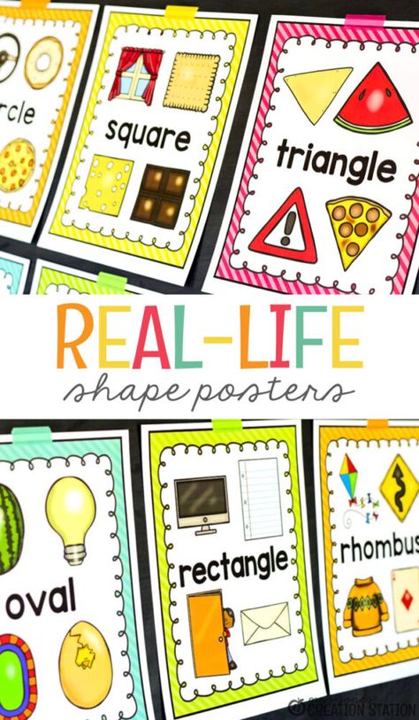 Real-Life Shape Posters - Mrs. Jones Creation Station Preschool Classroom Posters, Shapes Posters For Classroom Free, Teaching Shapes, Printable Shapes, Classroom Centers, Shapes Preschool, Learning Shapes, Shape Posters, Kindergarten Resources