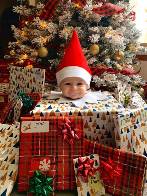 Cute Baby Gift Ideas, Baby Elf On The Shelf, Elf 2024, Baby Christmas Photography, Christmas Picture Books, Christmas Baby Pictures, Baby Elf, Napkin Folds, Elf Toy