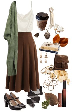 Midi Skirt Travel Outfit, A Line Midi Skirt Winter, Fall Outfit Dark Academia, Italy Outfits Skirt, Brown Midi Skirt Outfit Aesthetic, Brown A Line Skirt Outfits, Dark Academia Midi Skirt Outfit, Brown Skirt Styling, Brown Wool Skirt Outfit